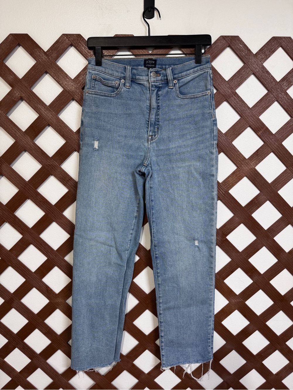 WJ523 {J. Crew} "Stovepipe" Blue High Rise Tapered Straight Leg Denim Jeans